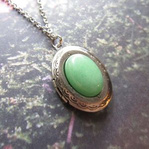 Aventurine Stone Photo Locket Necklace